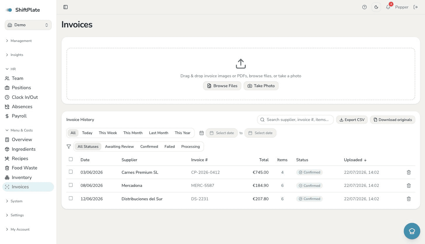 Snap an invoice. Prices update.